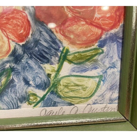 Gayle Austin Original Wood Framed Art Hand Drawn Colored Pencil Flowers 4.75”x6” - Picture 3 of 4